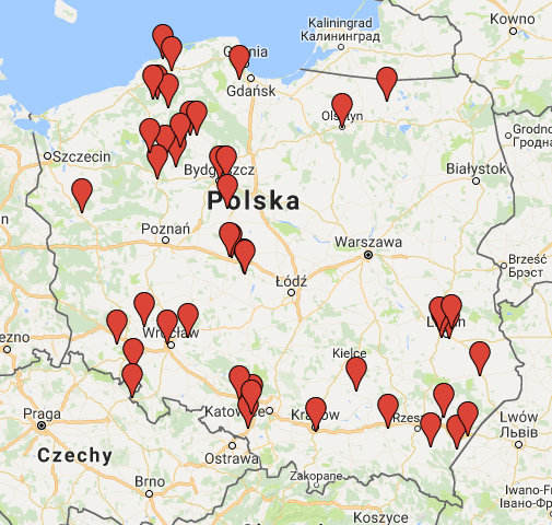 Mapa firm korzystających z programu 'Przewozy Pasażerskie'